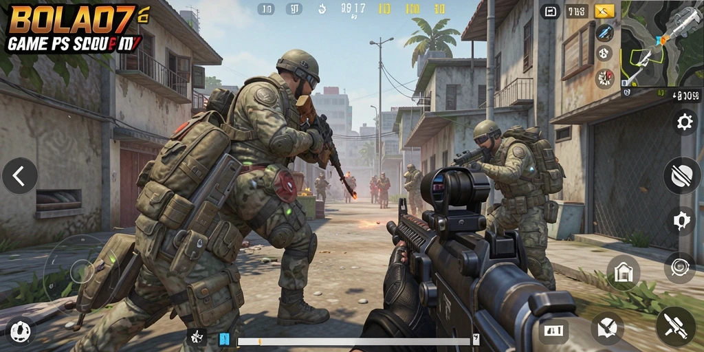 Tampilan gameplay mendebarkan di BOLA07 dengan aksi FPS yang intens.