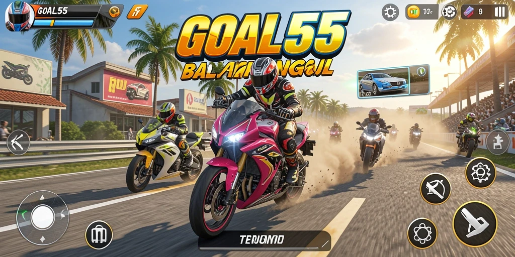 Screenshot gameplay menampilkan aksi balapan motor yang mendebarkan.