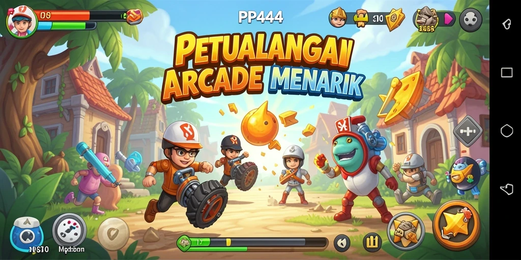 Screenshot gameplay PP444 yang menampilkan aksi seru dalam level Arcade.