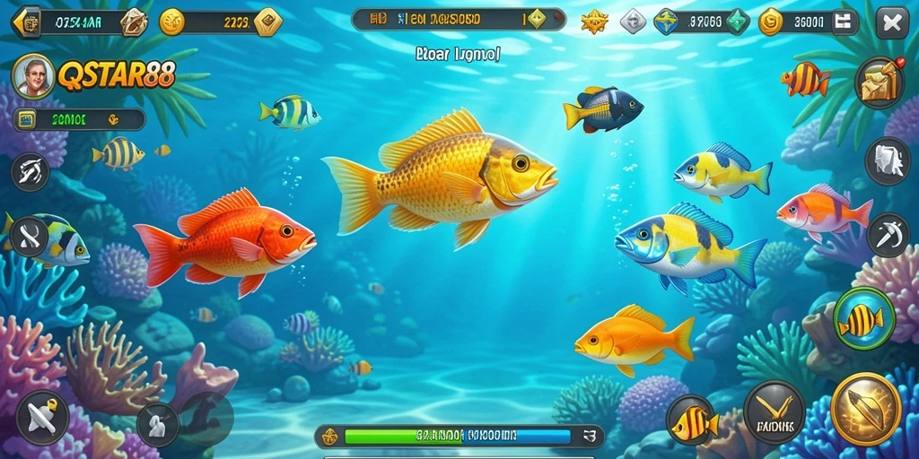 Tampilan seru gameplay QQSTAR88 saat menembak ikan beragam.