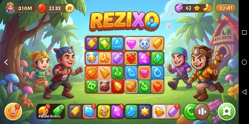 Gameplay seru REZIXO dengan kombinasi Match-3 yang menantang.