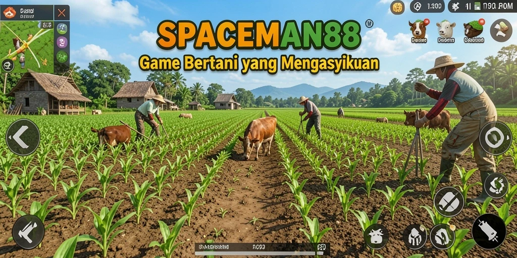 Tangkapan layar gameplay <strong>SPACEMAN88</strong> menampilkan aktivitas bercocok tanam yang menyenangkan.